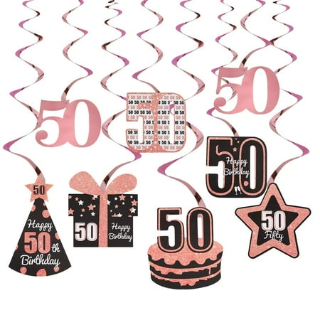 

Excelloon Rose Gold 50th Birthday Decorations for Women - 8Pcs Foil 50th Hanging Swirls - Happy 50 B