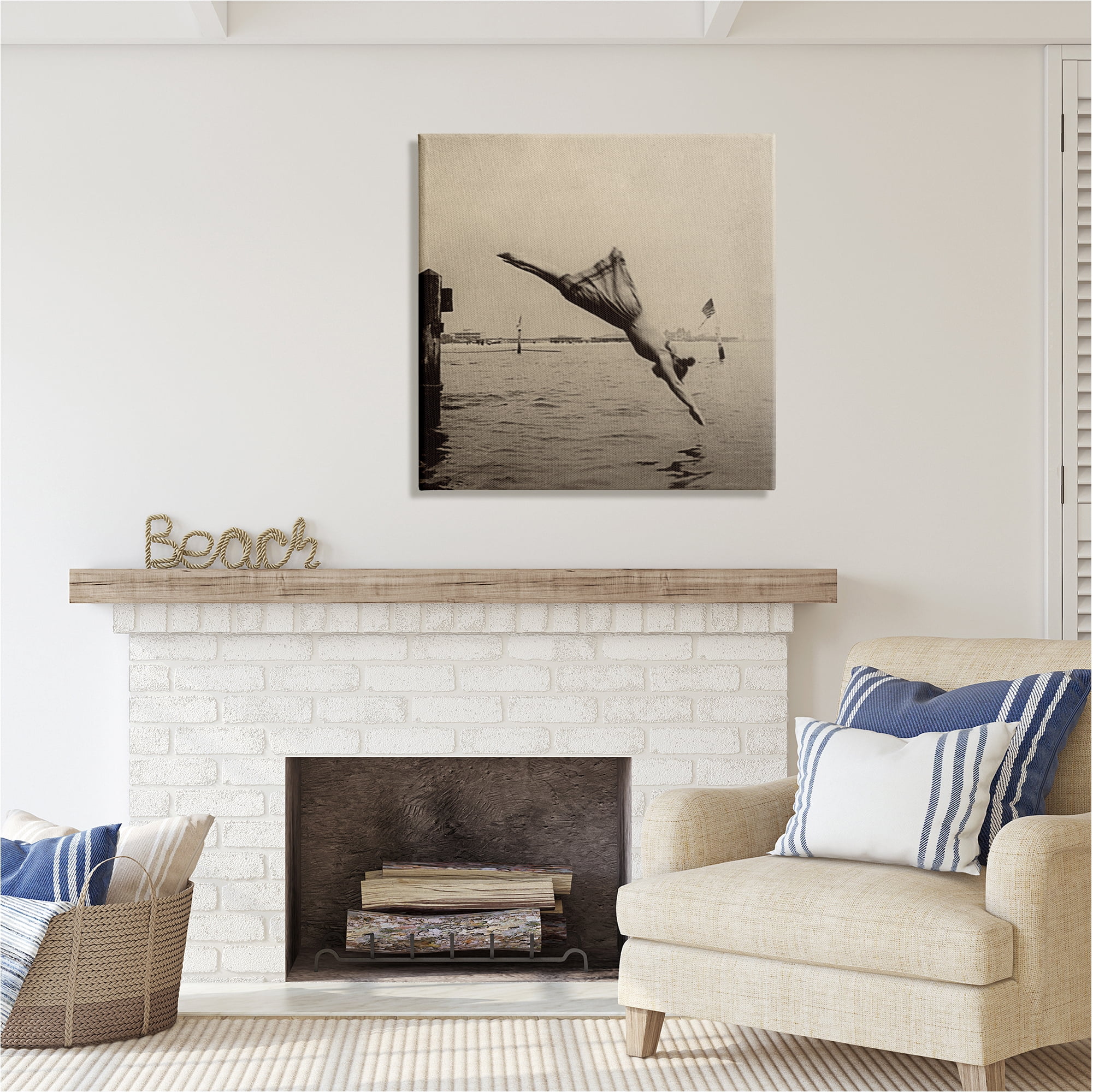 Stupell Industries Vintage Diving Girl Landscape Photography Gallery Wrapped Canvas Art Print Wall Art, 30 x 30