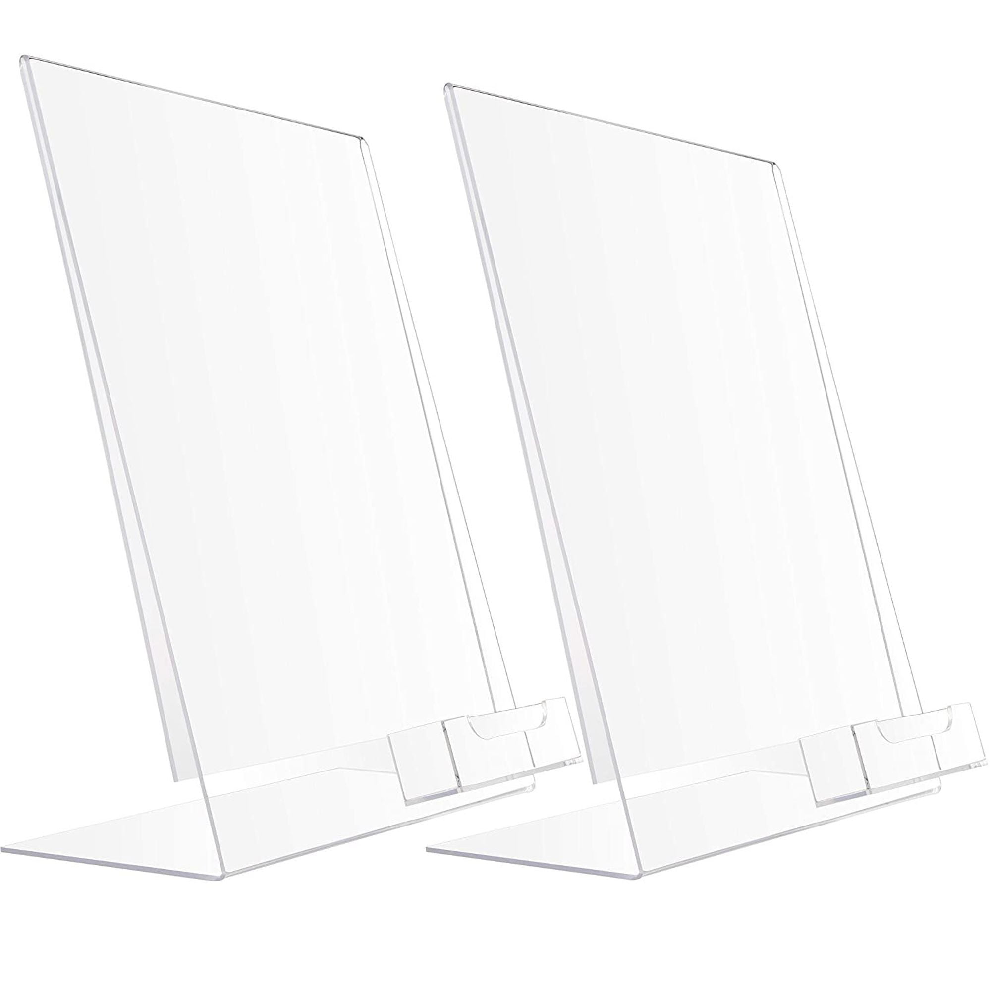 2Pack Acrylic Sign Holder 8.5" x 11" with Business Card Slot, Slant