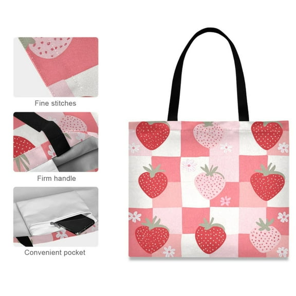 Canvas Tote Bag for Women Girls Design Print Strawberry Delight Tote