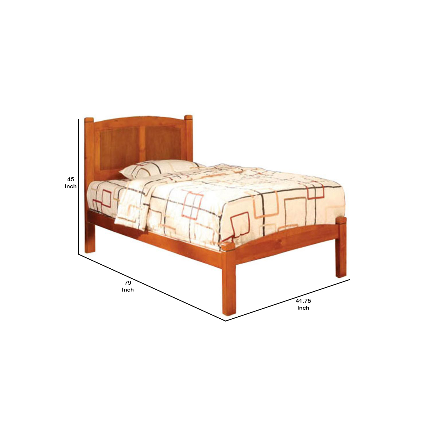 Benjara Wooden Twin Bed with Panelled Headboard and Footboard, Brown - image 4 of 6