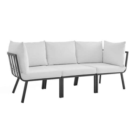 Modway Riverside 3 Piece Outdoor Patio Aluminum Sectional Sofa Set in Gray White