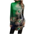 thumbnail image 2 of Hauts pour Femmes, Col Roulé Boutonné, T-Shirts Décontractés à Manches Longues, Mode Imprimée, Pull-Over Bleu L, 2 of 5
