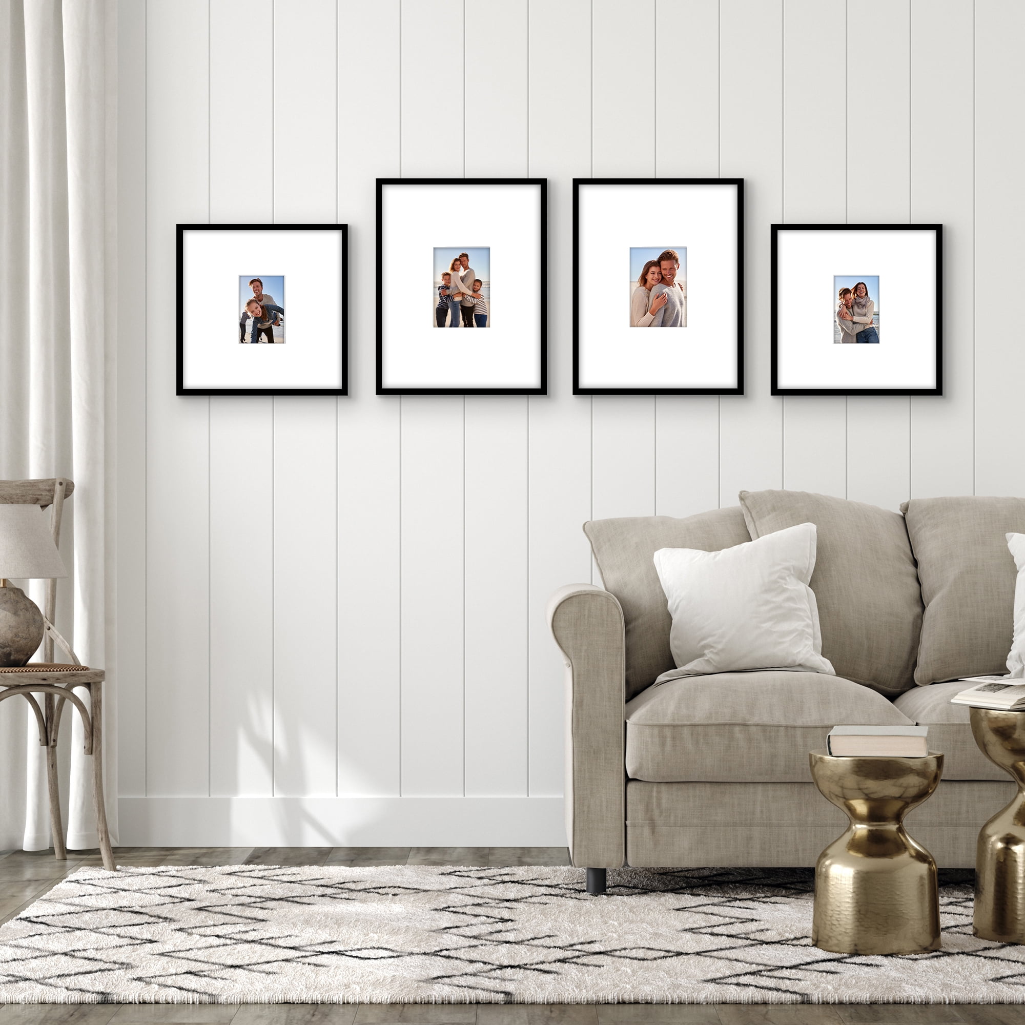Americanflat Set of 4 Picture Frames Gallery Wall Frame 2 with 14x14 with 4x6 Mats and 2 with 14x18 with 5x7 Mat - Black