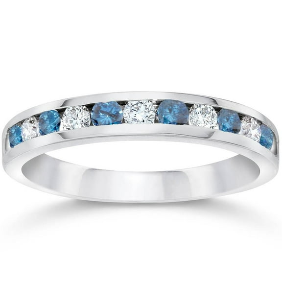 Pompeii 1/2ct Blue & White Diamond Channel Set Wedding Ring 14K White Gold (Blue,SI2)