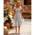 thumbnail image 4 of HASYO Women Casual Summer Short Ruffles Tiered Sleeve Smocked Midi Dresses Bohemian Floral V Neck Wedding Guest Long Dresses, 4 of 8