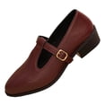 thumbnail image 2 of Miluxas Women's Classic Square Toe T-Strap Penny Loafers Leather Flat Low Heel Mary Jane Dress Shoes Wine 6(37), 2 of 9