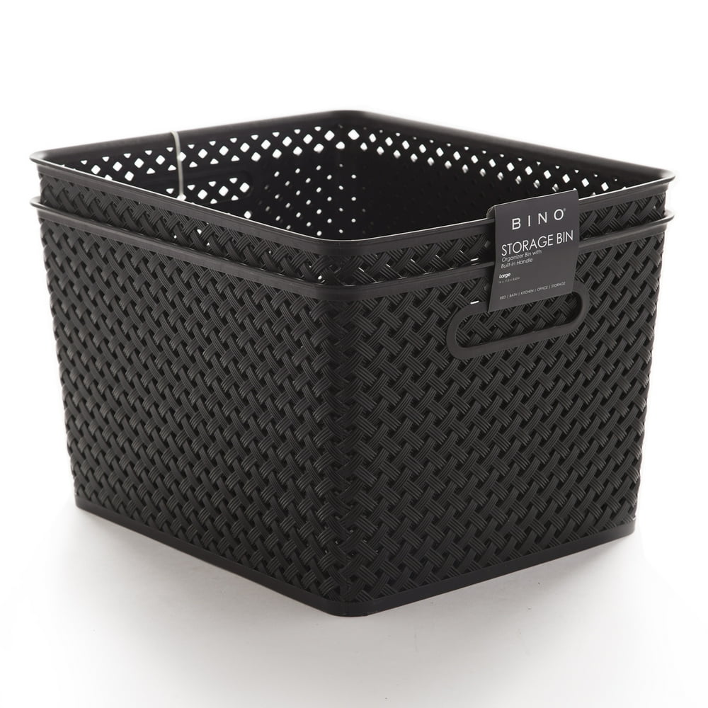 BINO Woven Plastic Storage Basket, Large 2 PACK (Black)