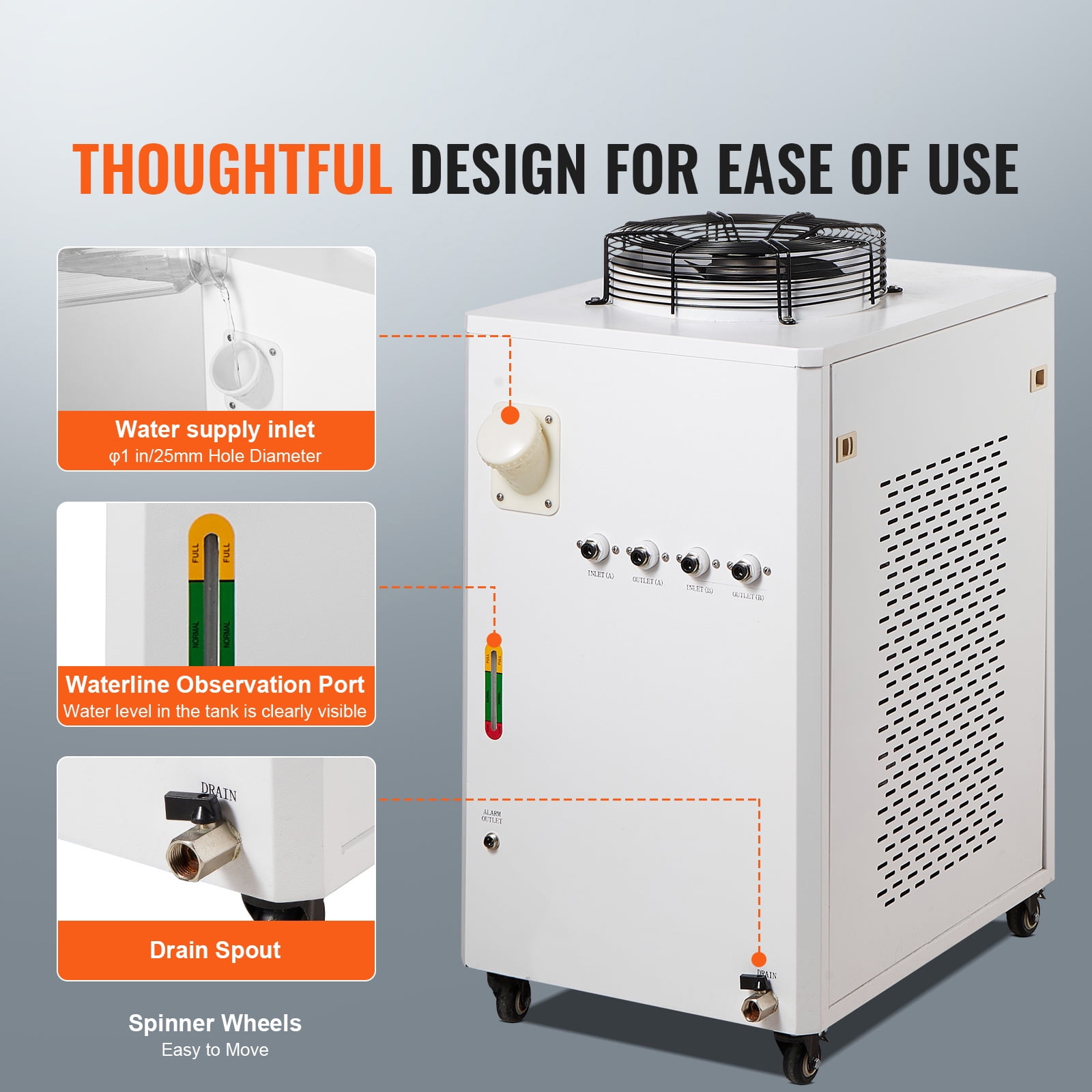 KFFKFF Industrial Water Chiller Cooling System CW6000 – 1500W, 15L Tank, 65 L/min Flow Rate