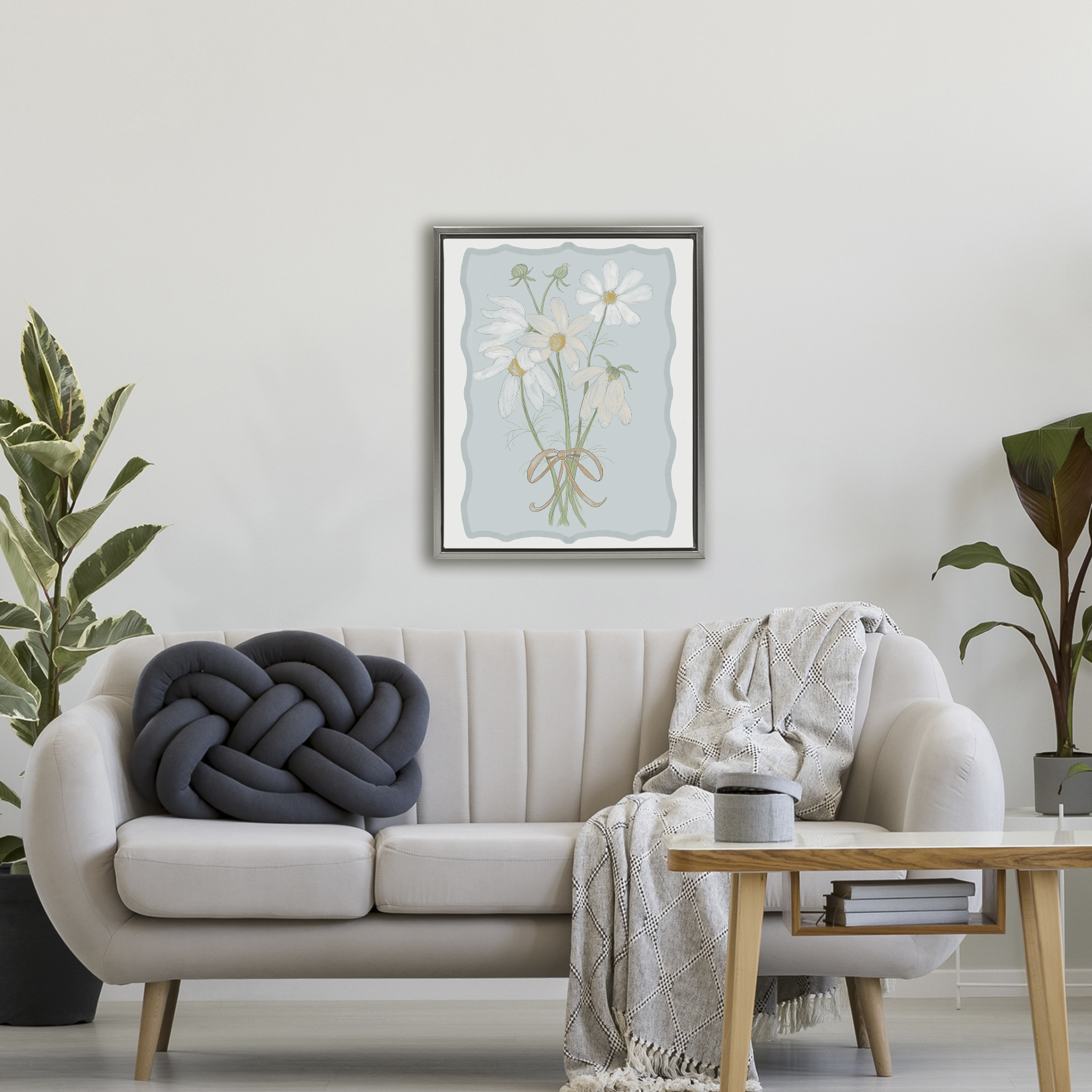 Spring Clippings Daisies Gray Framed Floater Canvas Wall Art, design by Leslie Hermosa