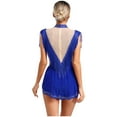 thumbnail image 2 of Xnihocha Justaucorps de Danse Lyrique Brillant avec Strass pour Femmes, Justaucorps à Jupe à Franges pour Performance, Bleu, P, 2 of 7