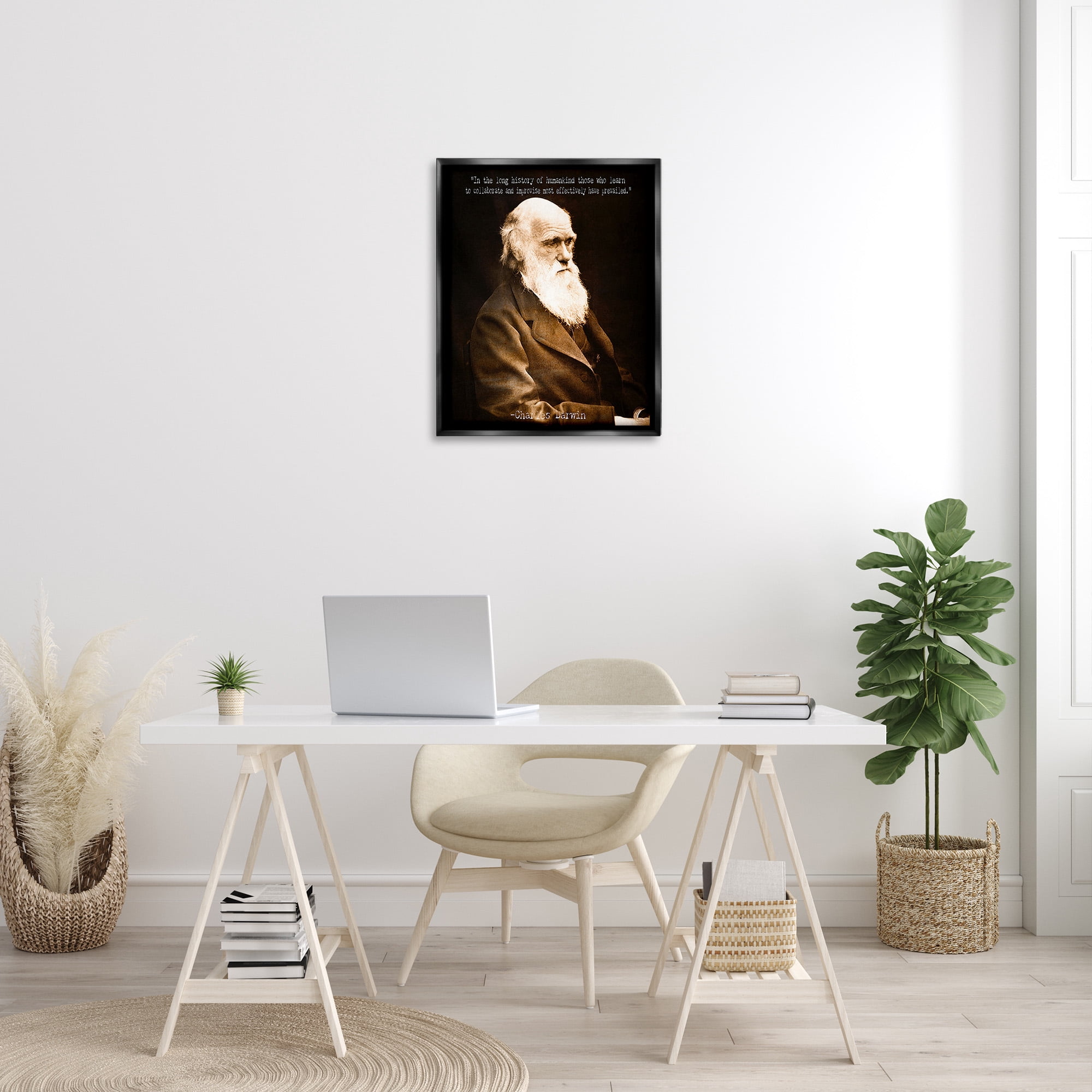 Stupell Industries Inspiring Darwin Quote Inspirational Painting Black Floater Framed Canvas Art Print Wall Art, 25 x 31