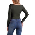 thumbnail image 3 of INSPIRAR CHIC Blusa Casual de Cuello Cuadrado con Fruncidos de Manga Larga Ajustada y Cortada en Color Negro Talla L, 3 of 5