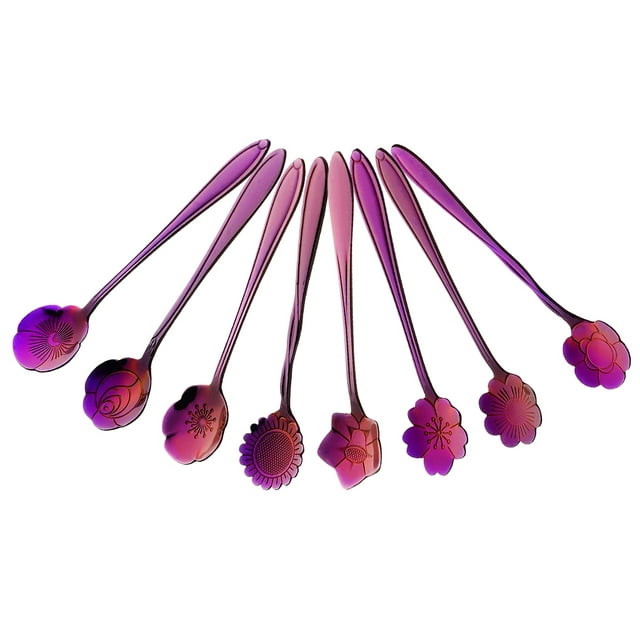 Juego De Cucharaditas De 8 Cucharaditas De Café, Té, Cuchara, Azúcar, Acero Inoxidable, Morado Sunnimix Cuchara de té de café