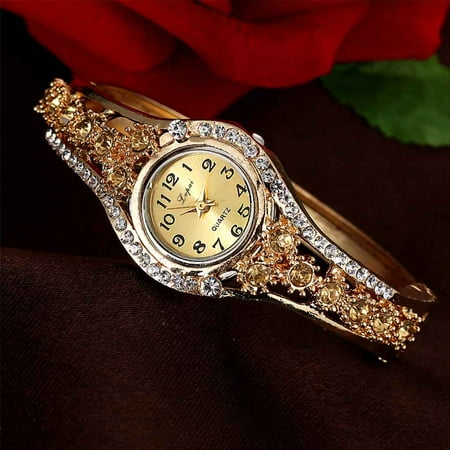 Accutron Crystal Wrist Watch (Christmas Clearance Crystal Round Quartz Watch Bracelet Women Girls Wristwatch Women Clock Wrist Bangle Female Dress Quartz)
