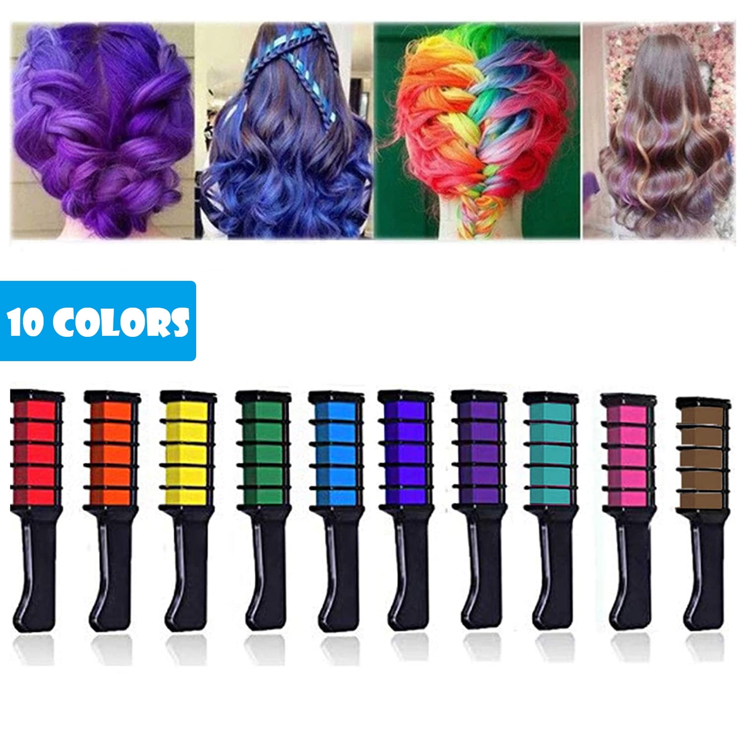 10 Colors Temporary Hair Chalk Comb, Non Toxic Washable Hair Color Dye ...