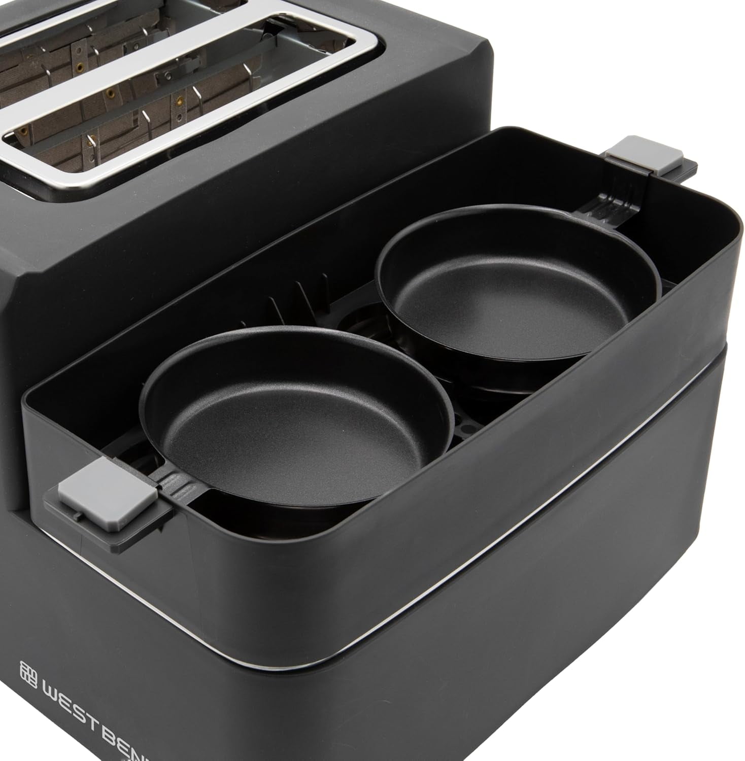 Breakfast Station 2-Slice Toaster and Egg Cooker/Poacher with Removable Pre-Cooked Meat and Vegetable Warming Tray for Perfect Breakfast Sandwiches, 1200-, Black