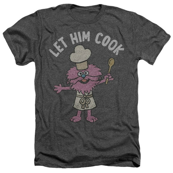 Sesame Street Gonger Let Him Cook Unisex Adult Heather T Shirt, Charcoal Heather, 3X-Large