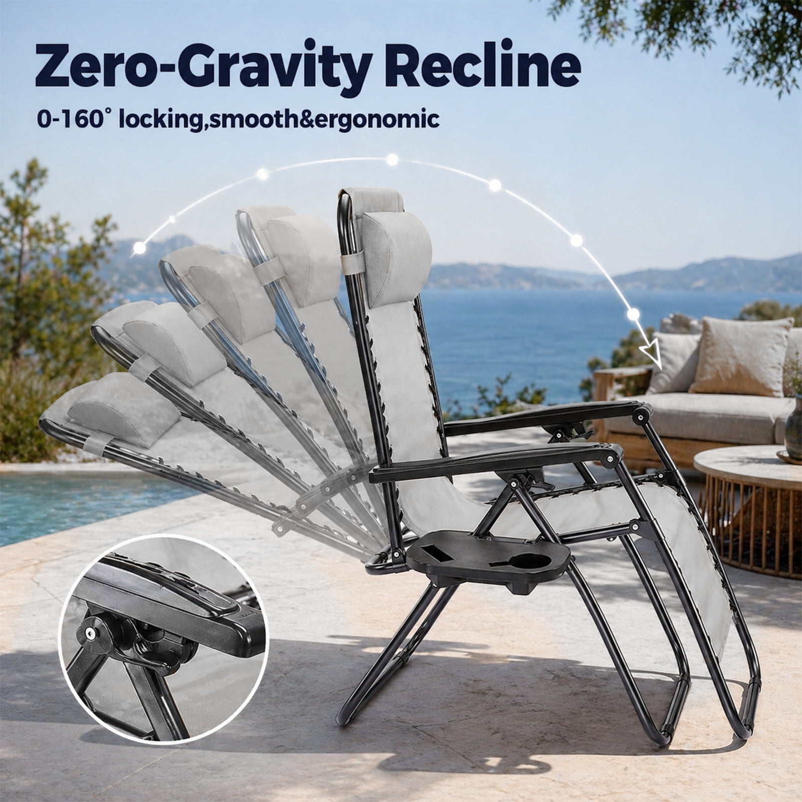 Alvantor 2-Pack Zero Gravity Lounge Chairs, Portable Recliner Beach Camping Patio Outdoor Folding Lounge Chair with Pillow & Cup Holder