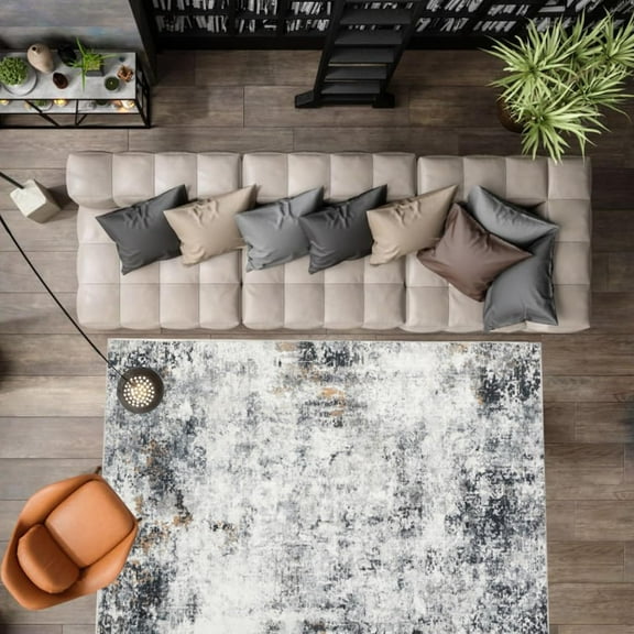 5*7ft Rug, Anti-Slip Backing Abstract Area Rug, Stain Resistant Rugs for Living Room, Kids Room, Foldable Area Rug Gray, Machine/Hand Washable