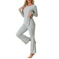 thumbnail image 4 of INSPIRE CHIC Women's Ribbed Knit Lounge Set Long Sleeves Top and Pants Pajama Sets Two Piece Matching Set S Gray, 4 of 6