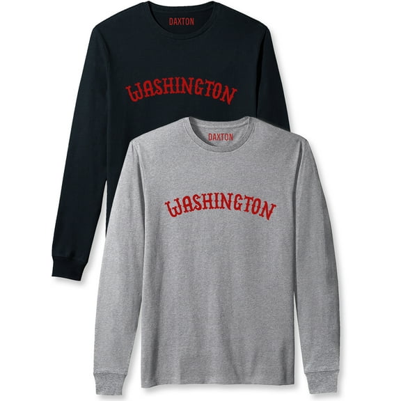 Daxton Retro Washington Arch Font Long Sleeves T Shirt Soft Med Weight Cotton