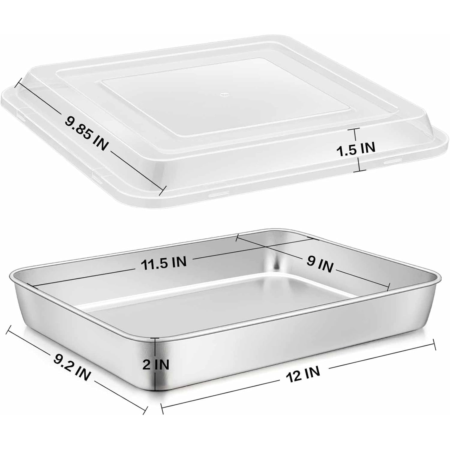 Vesteel Stainless Steel Baking Pan with Lid, 12.2 x 9.5 x 2 Inch Rectangle Sheet Cake Pans with Covers Bakeware for Cakes Brownies Casseroles, Non-toxic & Dishwasher Safe - Set of 2