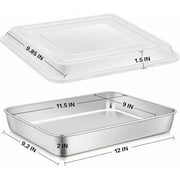 Vesteel Stainless Steel Baking Pan with Lid, 12.2 x 9.5 x 2 Inch Rectangle Sheet Cake Pans with Covers Bakeware for Cakes Brownies Casseroles, Non-toxic & Dishwasher Safe - Set of 2