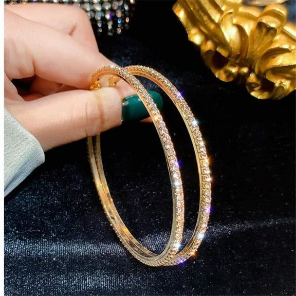 Golden Hip Hop Fashion Rhinestone Crystal 70 mm Big Hoop Earrings Party wear Jewelry for Women