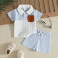 thumbnail image 2 of felwors Toddler Boy Patchwork Summer Outfits Short Sleeve Button Down Shirt Tops & Casual Shorts Sets Baby 2T 3T 4T 5T Clothes(6-9 Months), 2 of 7