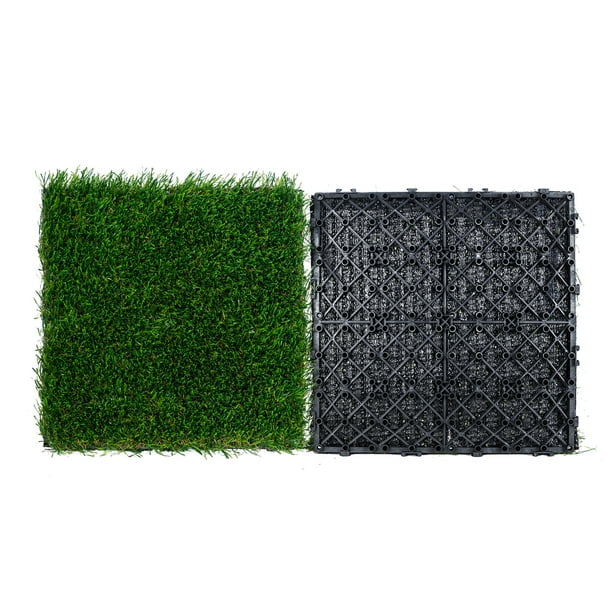 VEVOR - Juego de 18 baldosas de cesped artificial entrelazadas de 30,5 x 30,5 cm, cesped sintetico autodrenante, alfombrilla decorativa para suelos