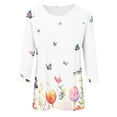 thumbnail image 3 of Womens Fashion Round Neck Floral Print Button Casual Loose 3/4 Sleeve 7/4 Sleeve Shirt T Shirt Top Womens Top Light Shirts for Women Tops Womens Women Athletic Shirt Womens Oversized Tee Athletic Top, 3 of 3