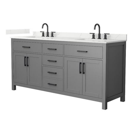 Beckett 72" Dark Gray Double Vanity & Giotto Quartz Top (3-Hole) & Black Trim