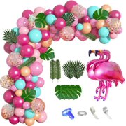 124Pcs Tropical Flamingo Balloon Arch Garland Kit 40" Flamingo Balloons Hot Pink Confetti Balloons Tropical Palm Leaves 4 Tools Hawaiian Luau Birthday Wedding Baby Shower Party Decorations Supplies