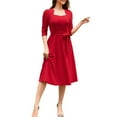 thumbnail image 3 of ZQUUVOU Women's Vintage Tiered Dress 3/4 Sleeve Tie Waist Flowy Maxi Skirt Square Neck Knee Length Gown Outfit Red, 3 of 8