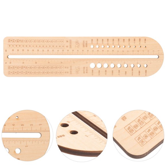 Raindrops Wooden Knitting ruler for Sock Measurement Beige Multifunctional Weaving Tool with Clear Carved Scale
