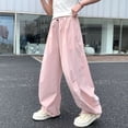 thumbnail image 2 of CONROSES Girls Baggy Cargo Pants Wide Leg Hiking Pants for Girls Trendy Solid Elastic Waist Drawstring Outdoor Jogger Pants With Pockets, 2 of 8