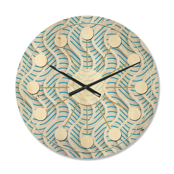 Designart '3D Light Blue and White Pattern II' Mid-Century Modern Wood Wall Clock