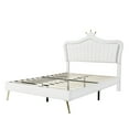thumbnail image 5 of Gzxs Queen Size Upholstered Platform Bed with LED Light and Crown Headboard, Modern Princess Bed with Wooden Slats Support, No Box Spring Needed, Easy Assembly, White, 5 of 9