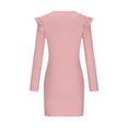 thumbnail image 6 of safuny Women's Knee Length Pencil Dress Solid Diamond Holiday Elegant Leisure Zipper Long Sleeve Retro Fashion Winter Scoop Neck Fall Dress Pink S, 6 of 7