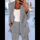thumbnail image 3 of Conjuntos de 2 Piezas para Mujer, Grandes, Estilo Informal de Negocios, Larga, Solapa, Pantalón Recto, Trajes. Gris XL, 3 of 5