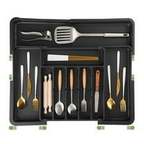 Lumikrypt Silverware Drawer Organizer, Expandable Kitchen Drawer Organizer, Adjustable Cutlery Tray, Cooking Utensil Drawer Holder for Forks, Knives, Multipurpose Kitchen Organizers, Black