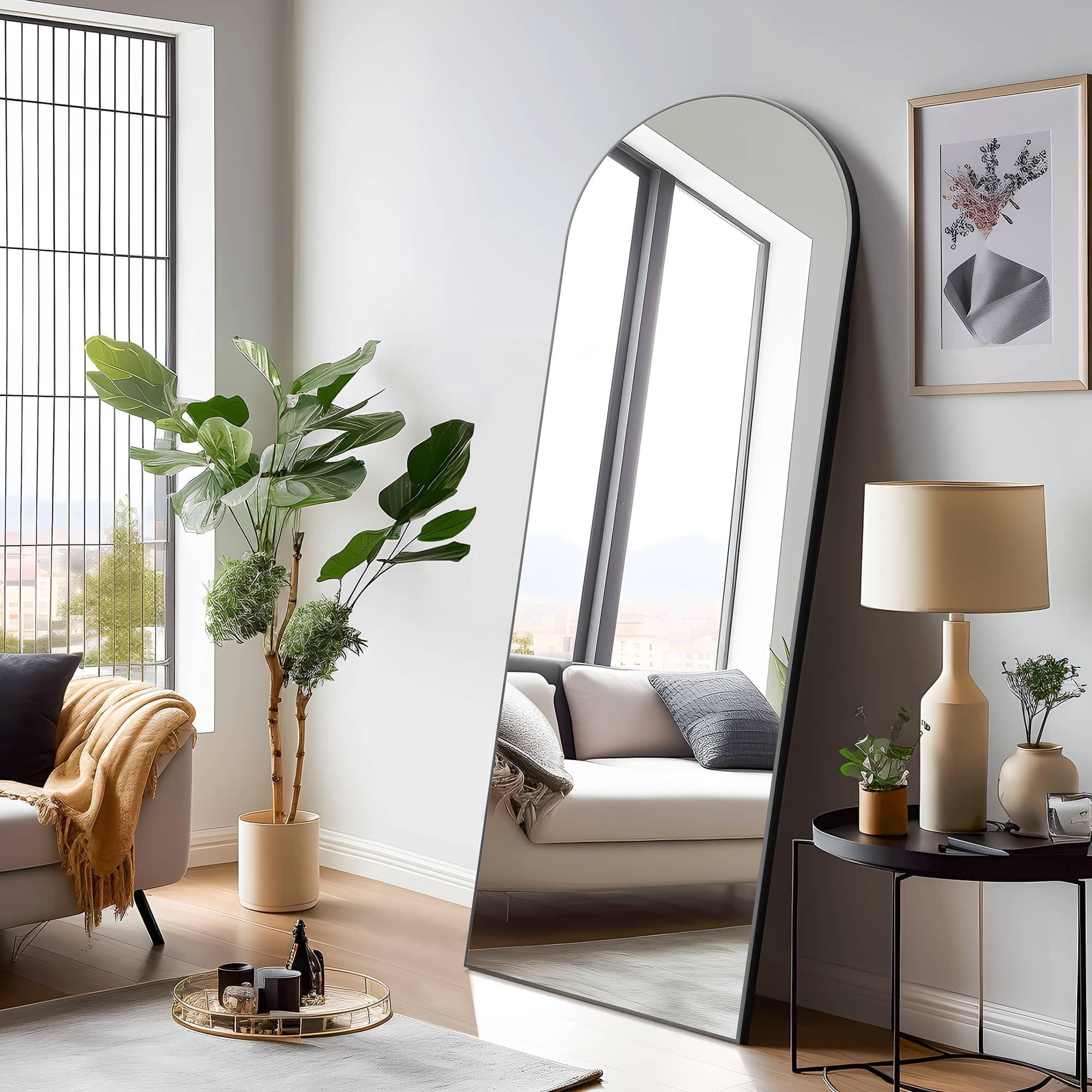 MAYEERTY 71" x 32" Black Arched Standing Full Length Floor Mirror