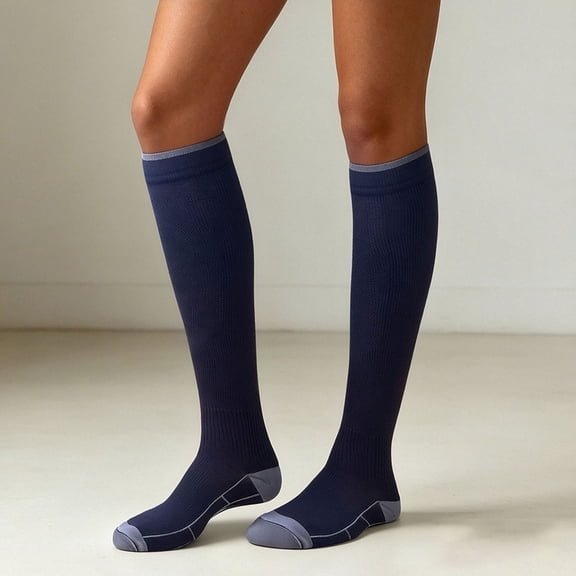 Women Compression Stockings High Elastic Long Tube Calf Support Running Yoga Athletic Solid Color Socks Black