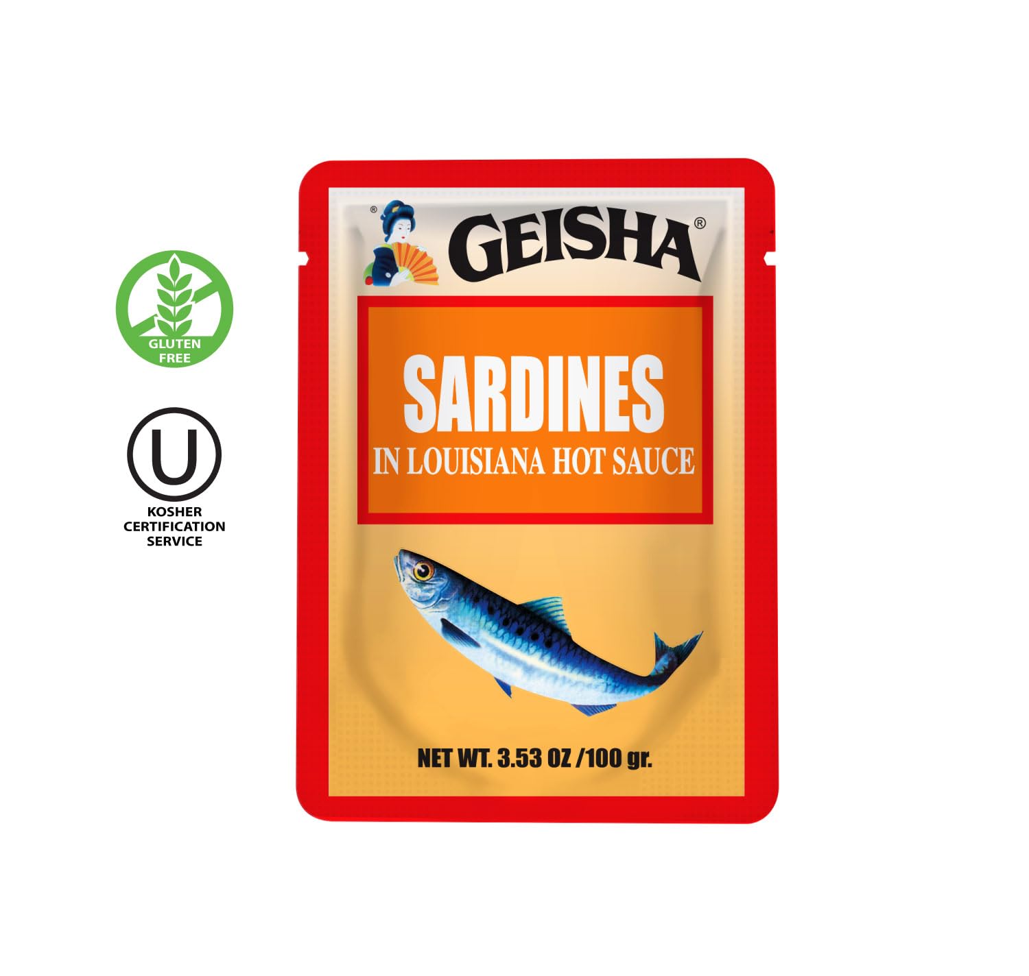 GEISHA Sardines in Louisiana Hot Sauce 3.53oz (Pack of 24), Sardines| HALAL & Kosher Certified – Gluten Free – Wild Caught – Good Source of Protein