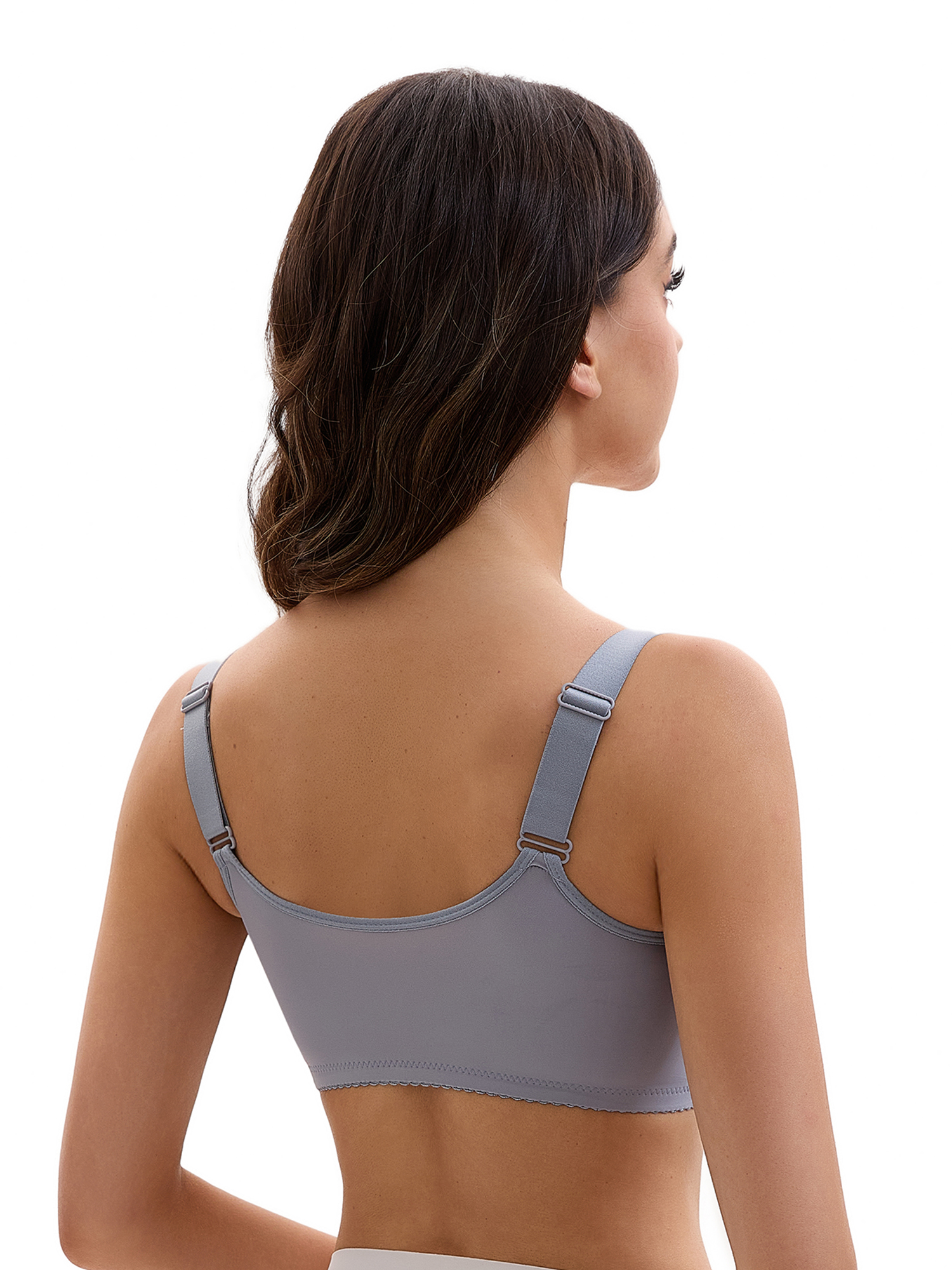 Unique Bargains Front Closure Full Coverage Wirefree Bras S Light Grey