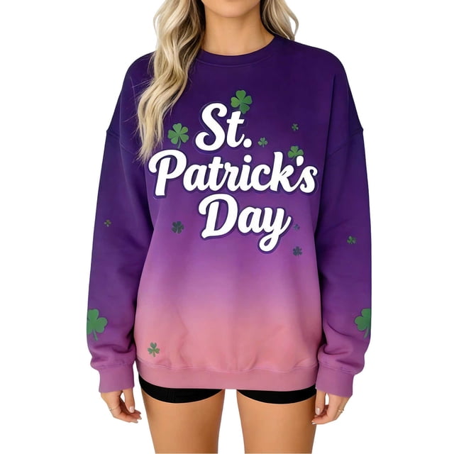 Camiseta de Cuello de Tripulación de Manga Larga de las Mujeres Camiseta Festiva Casual con Impresión Del Día de San Patricio