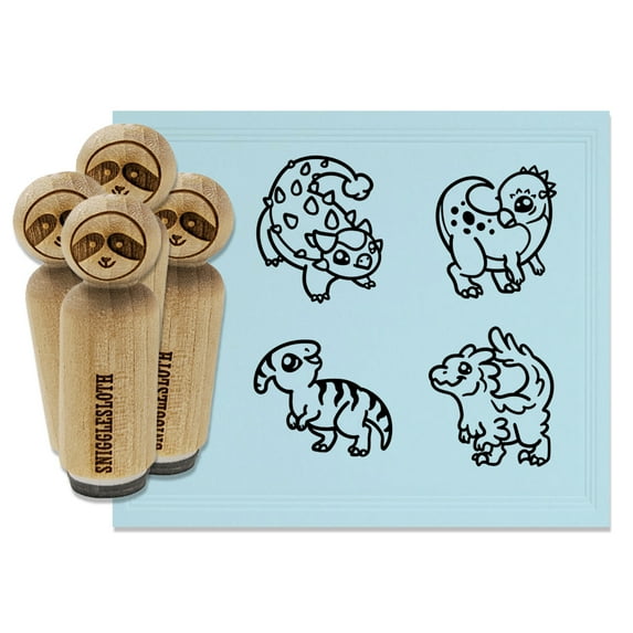 Chibi Style Dinosaurs Raptor Ankylosaurus Rubber Stamp Set for Scrapbooking Crafting Stamping - Medium 1 Inch