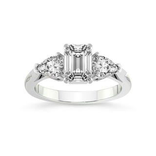 7/8 Carat T.W. Emerald and Pear-Shaped Diamond 14kt White Gold Three ...