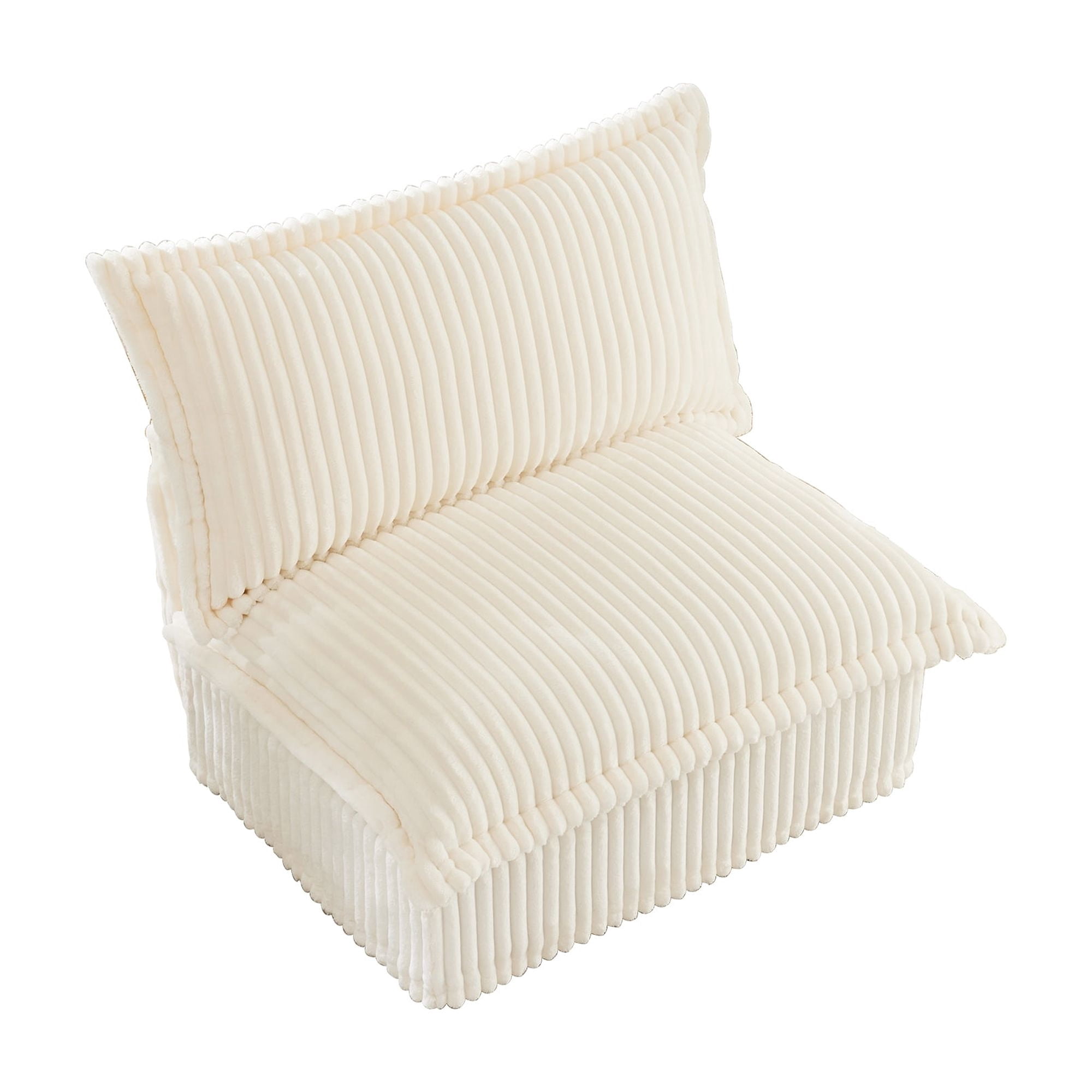 Gewnee Corduroy Fabric Cream Deep Seat Singel Armless Sofa Couch for Living Room, Reading Room, Bedroom and Working Spaces